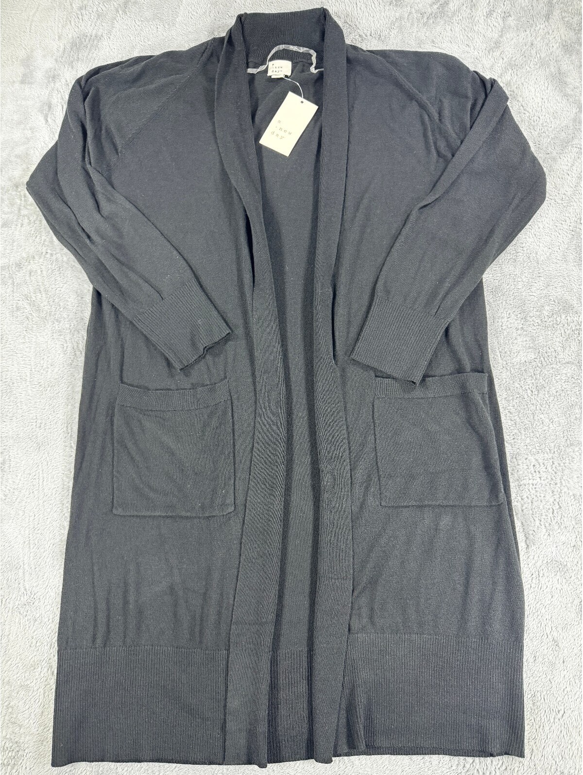 A New Day Sweater Women's Small Black Duster Cardigan With Large Front Pockets